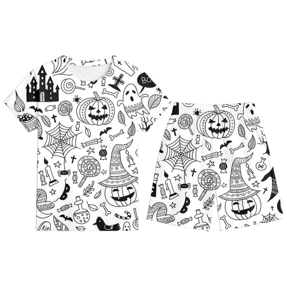 Tfken Halloween Pajamas Sets Boys Sleepwear Nightwear Party Halloween Print Comfortable Pajamas Set Homewear Summer Fashion Cute Loungewear Outfit Size 3-4 Years White