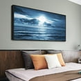 thumbnail image 5 of HFDF Black Wall Art For Livg Room Decorations Photo Prts - Blue Sea View The Moon Landscape - Modern Home Decor The Room Stretched And Ready To Hang Artwork (Blue Ocean&Moon, 10x8inch Framed, 5 of 6