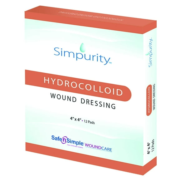 Simpurity Pansement Hydrocolloïde pour Plaies, 4 Pouces x 4 Pouces, Boîte de 12 – Pansement pour Soins des Plaies