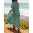 thumbnail image 2 of Vestido maxi boho verde de algodón R.Vivimos con cuello en V, talla pequeña, 2 of 5