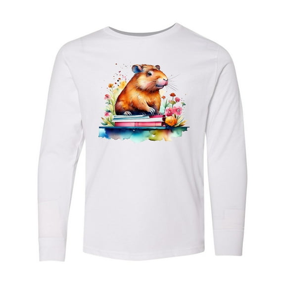 Inktastic Capybara Book Lover Long Sleeve Youth T-Shirt
