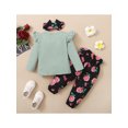 thumbnail image 2 of Qiylii Girls Fall Clothes Set, Heart Pullover Tops+Floral Trousers+Headdress, 2 of 8