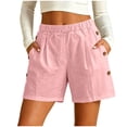 thumbnail image 2 of Asxite Womens Shorts Summer Fashion Faux Linen Elastic Waist 2 Pockets Button Casual, 2 of 2