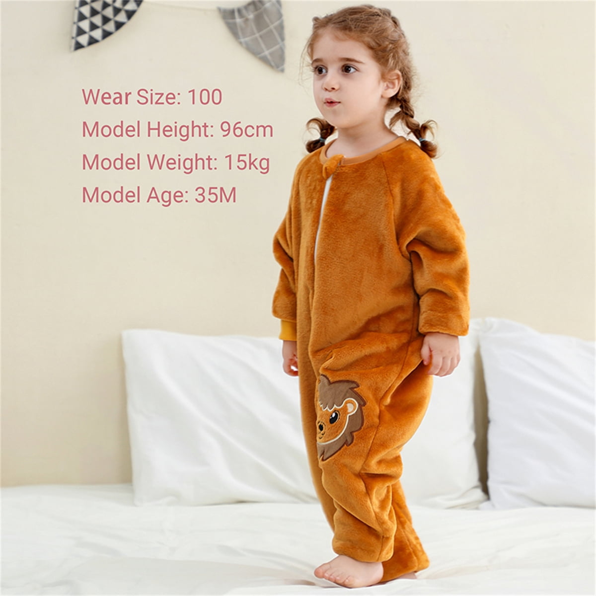 ATAIKU Toddler Sleeping Sack 9M-6T Winter Warm Flannel 2-Way Zipper Baby Sleep Sack with Feet, Infant Animal Lion Wearable Blanket