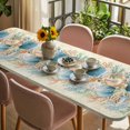 thumbnail image 3 of Beach Coastal Beige Table Cloths for 8 Foot Rectangle Tables, Nautical Shell Starfish Coral Summer Patio Waterproof Elastic Fitted Tablecloths, Washable Rectangular Table Cover for Camping, 3 of 8