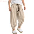 thumbnail image 2 of LYHaoo Boys Washed Crinkle Jogger Pants Loose Fit Casual Trousers For Kids Breathable Soft Elastic Waistband Streetwear School Pants for Boys(Yellow), 2 of 7