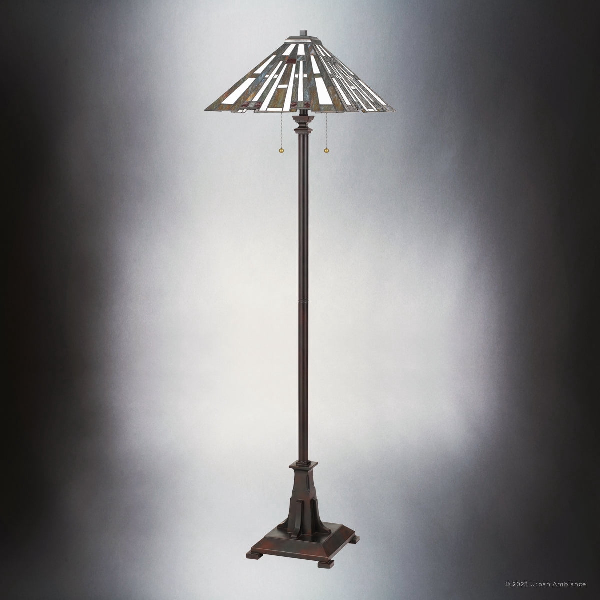 Luxury Posh Tiffany Floor Lamp, Large Size: 62''H x 17''W, with Glam Style Elements, Valiant Bronze Finish, UQL7171 from the Beverley Collection by Urban Ambiance