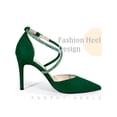 thumbnail image 3 of BLISSFUL STEP Pointy Toe Crisscross Rhinestone Ankle Strap Stiletto Heel Pumps for Women Green 7, 3 of 8