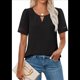 thumbnail image 3 of Camisa Elegante de Corta con Encaje y Mangas Huecas para Mujer, Color Liso, Negra, Talla L, 3 of 6