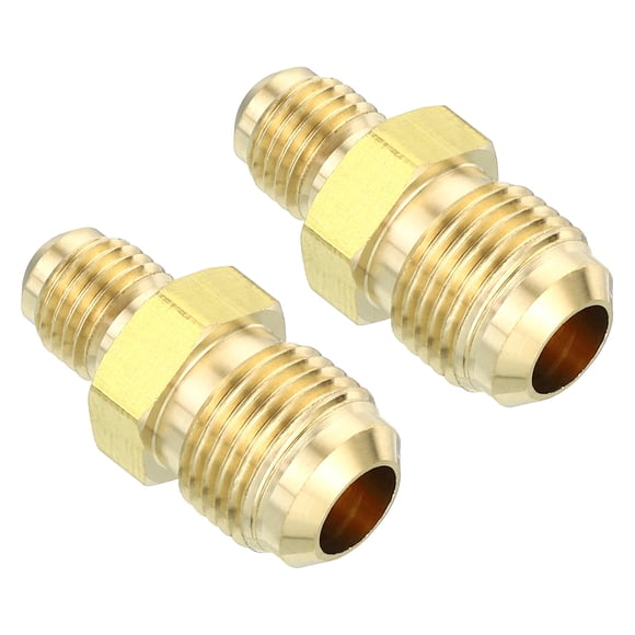 Uxcell Flare Brass Compression Tube Fitting, Flare Tube Fitting Pipe Hose Fitting for Plumbing 1/4"Male x 3/8" Male 2