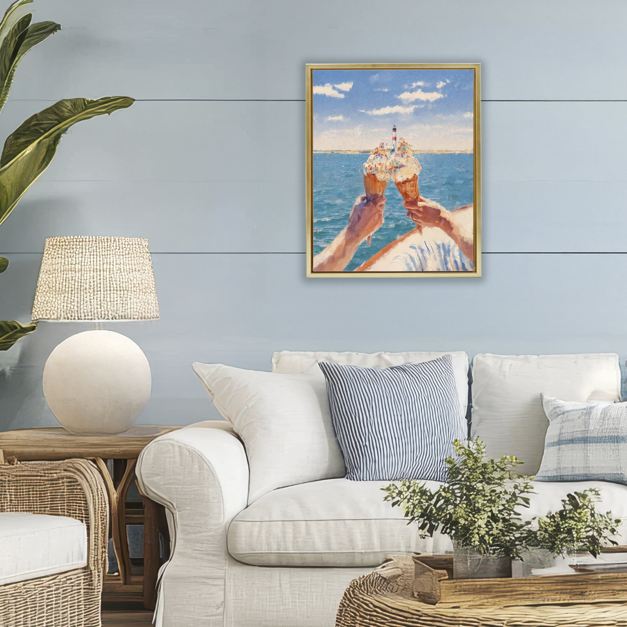 Ice Cream Cheers on Boat Gold Framed Floater Canvas Wall Art, design by Ziwei Li