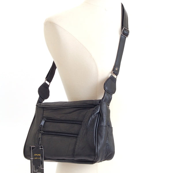 Womens Leather Handbag Mid Size Shoulder Bag Purse W Multi Organizer Pockets NEW