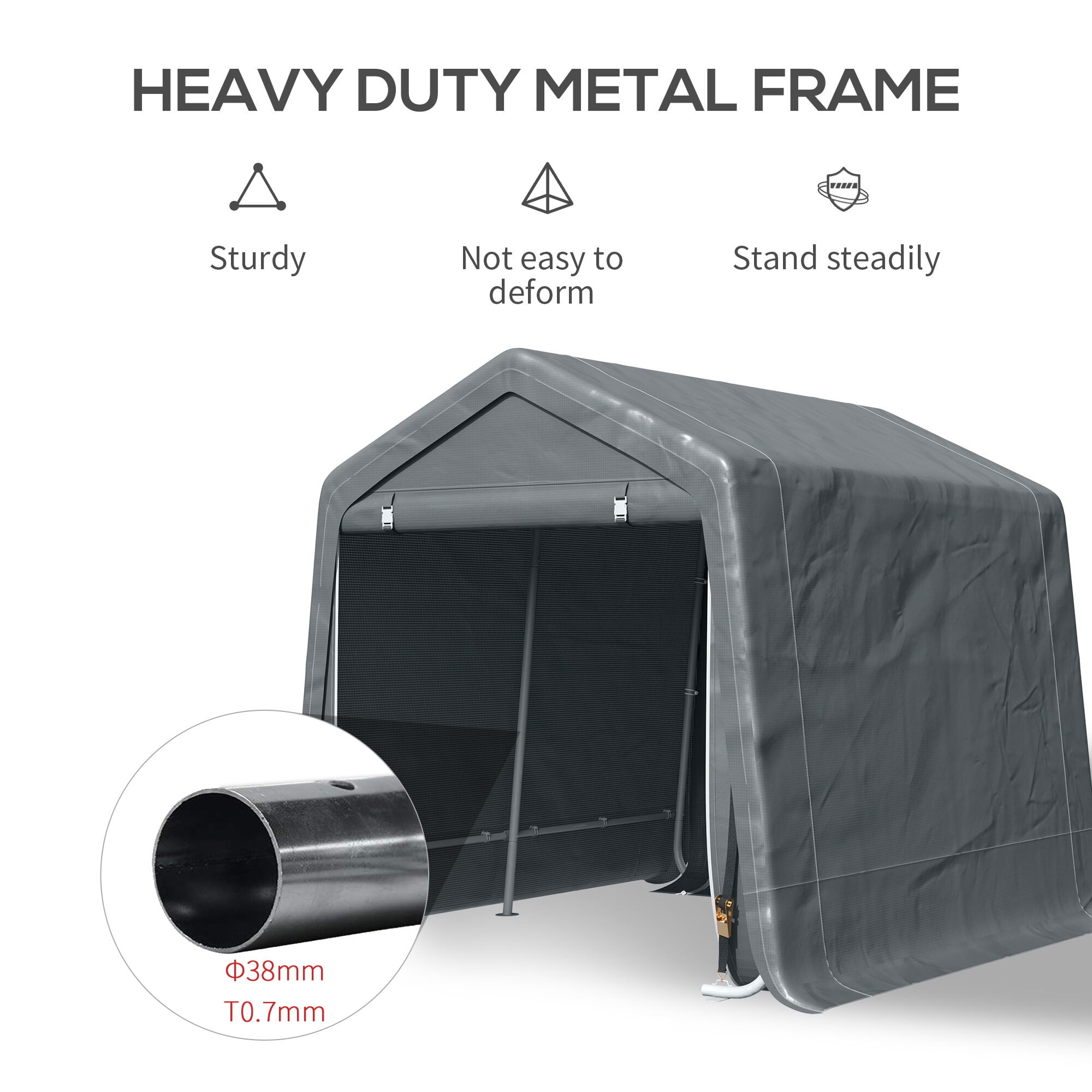 9' x 8' Portable Carport Garage, Heavy-Duty Dark Gray Storage Shelter with UV-Resistant Cover