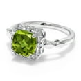 thumbnail image 3 of Gem Stone King 925 Sterling Silver Green Peridot and White Created Sapphire Engagement Ring for Women | 2.55 Cttw | Cushion 8MM | Gemstone August Birthstone | Size 7, 3 of 6