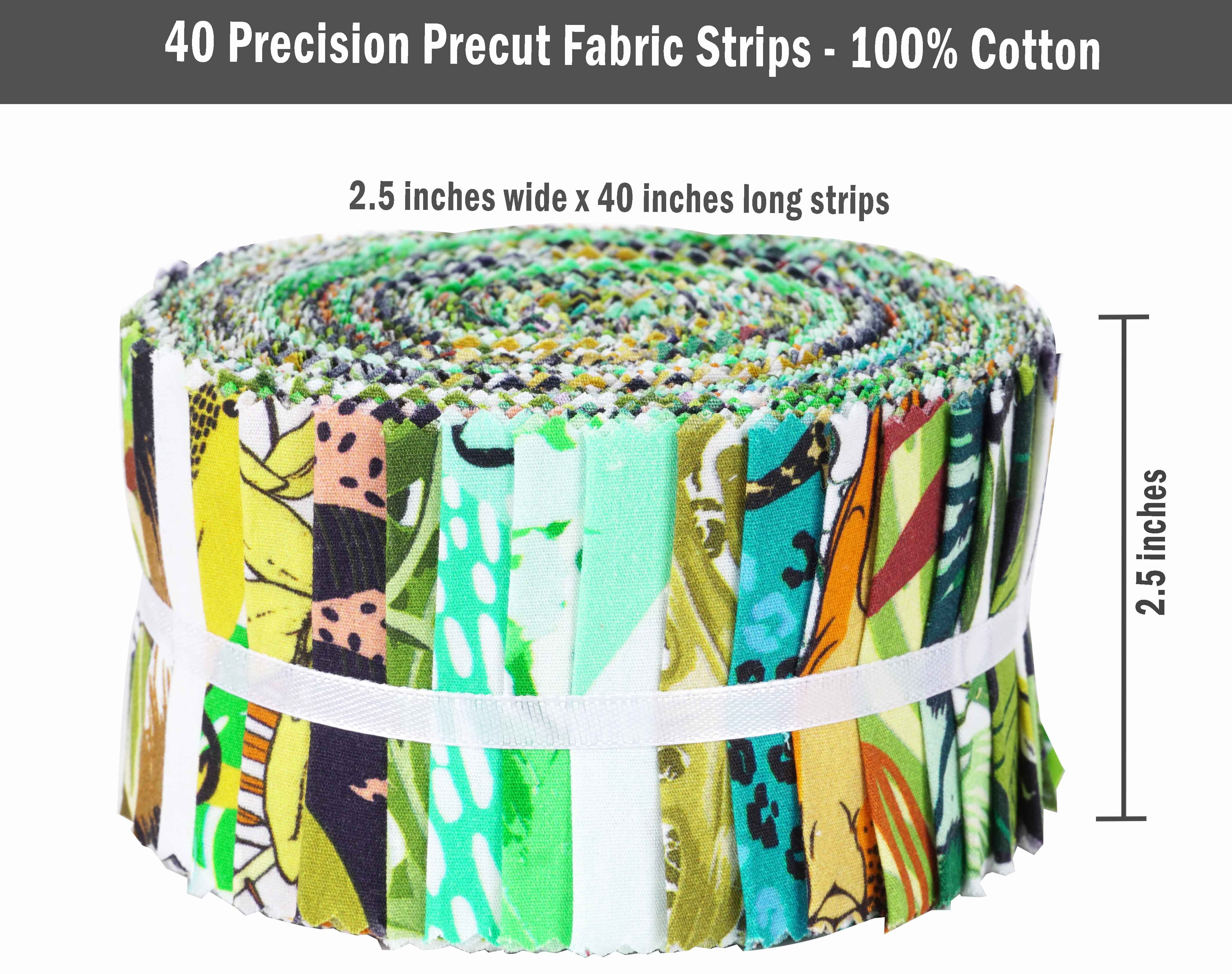 Soimoi 40Pcs Tropical Print Cotton Precut Fabrics For Quilting Craft Strips 2.5 inches Jelly Roll - Black & Green