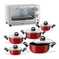 thumbnail image 1 of Combo de Batería de Cocina Antiadherente Negra 10 Piezas con Tapas + Horno Eléctrico Tostador 11L rojo, 1 of 7