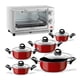 thumbnail image 1 of Combo de Batería de Cocina Antiadherente Negra 10 Piezas con Tapas + Horno Eléctrico Tostador 11L rojo, 1 of 7