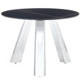 thumbnail image 6 of 6 Dining With 42-inch Round Sintered Stone Table, Stainless Steel Legs, White Chairs Silver Metal Stylish & Practical Table And 6 , Tabletop, Silver, Comfortable Design, 6 of 7