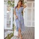thumbnail image 4 of Vestidos de vacaciones Vestido de moda casual para mujer Vestido de cóctel elegante con cuello en V estampado floral-AZUL Sailing Electrónica, 4 of 5