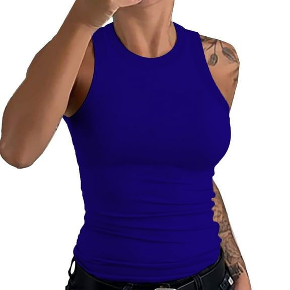 Women Clearance Casual Cami Sleeveless Camisole Blouses Womens Sleeveless Racerback High Neck Casual Basic Cotton Ribbed Tank Top