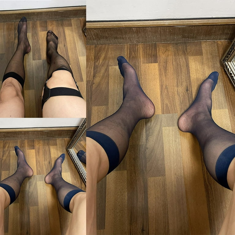 Men Stripe Sheer Socks Business Office Stockings Middle Sock Breathable