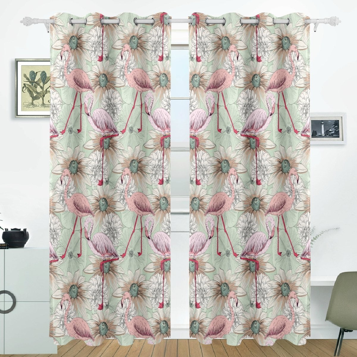 POPCreation Flamingo And Flowers Pattern Window Curtain ... on {keyword}