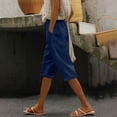 thumbnail image 2 of MLQIDK Navy Linen Capri Pants for Women Linen Shorts High Waisted Knee Length Light Weight Pants Dressy Casual Pedal Pushers with Pockets Navy 3XL, 2 of 7