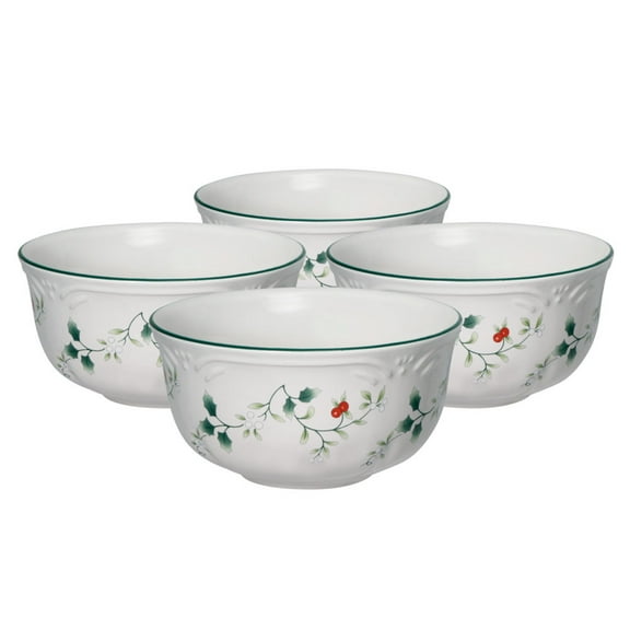 Pfaltzgraff Winterberry 24 oz Deep Bowl Set of 4 White with Green and Red Accents