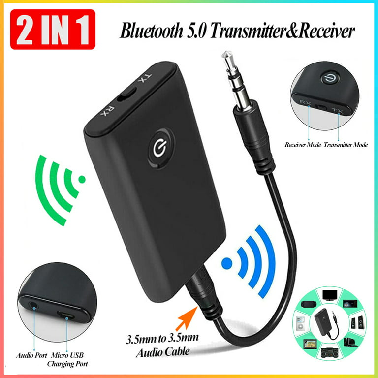 2 IN Bluetooth 5.0 Transmitter Receiver Wireless Audio 3.5mm Jack Aux Adapter - Walmart.com