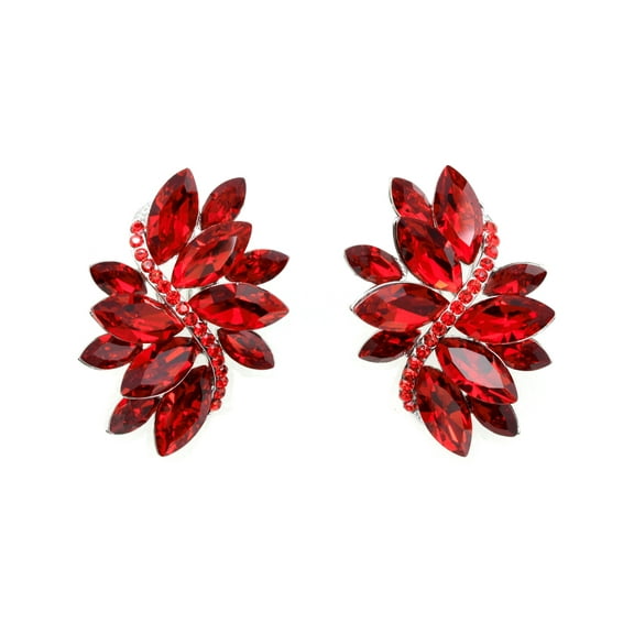 Faship Gorgeous Red Crystal Floral Cluster Pierced Clip Earrings