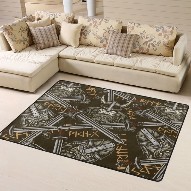 DouZhe Medieval Nordic Viking Warriors Pattern Area Rugs Non-Slip Machine Washable Floor Mat, Style Carpet Doormat, 63x48 inches