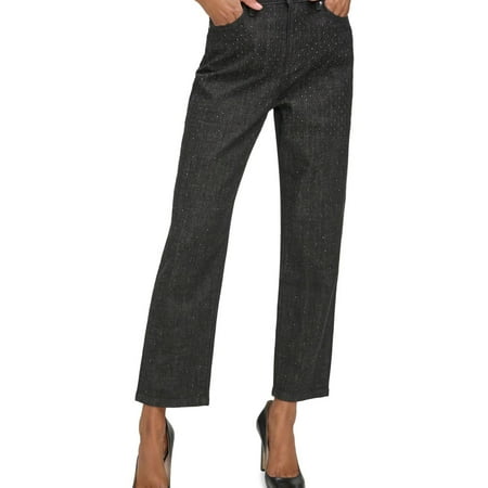 Karl Lagerfeld Womens Studded Cropped Jeans, Black, 2