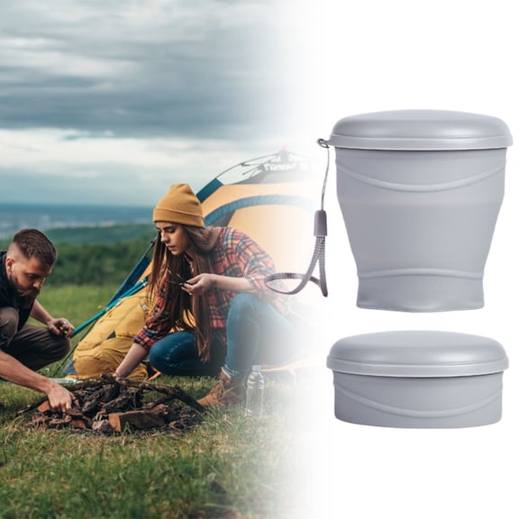 Collapsible Water Cup, Silicone Drinking Mug, Folding Camping Cup with Lids, Portable Travel Cup, Water Cup with Stainless Rim, Durable Beverage Cup, Leak-Proof Travel Tumbler, 3.26×3.46 in,Grey