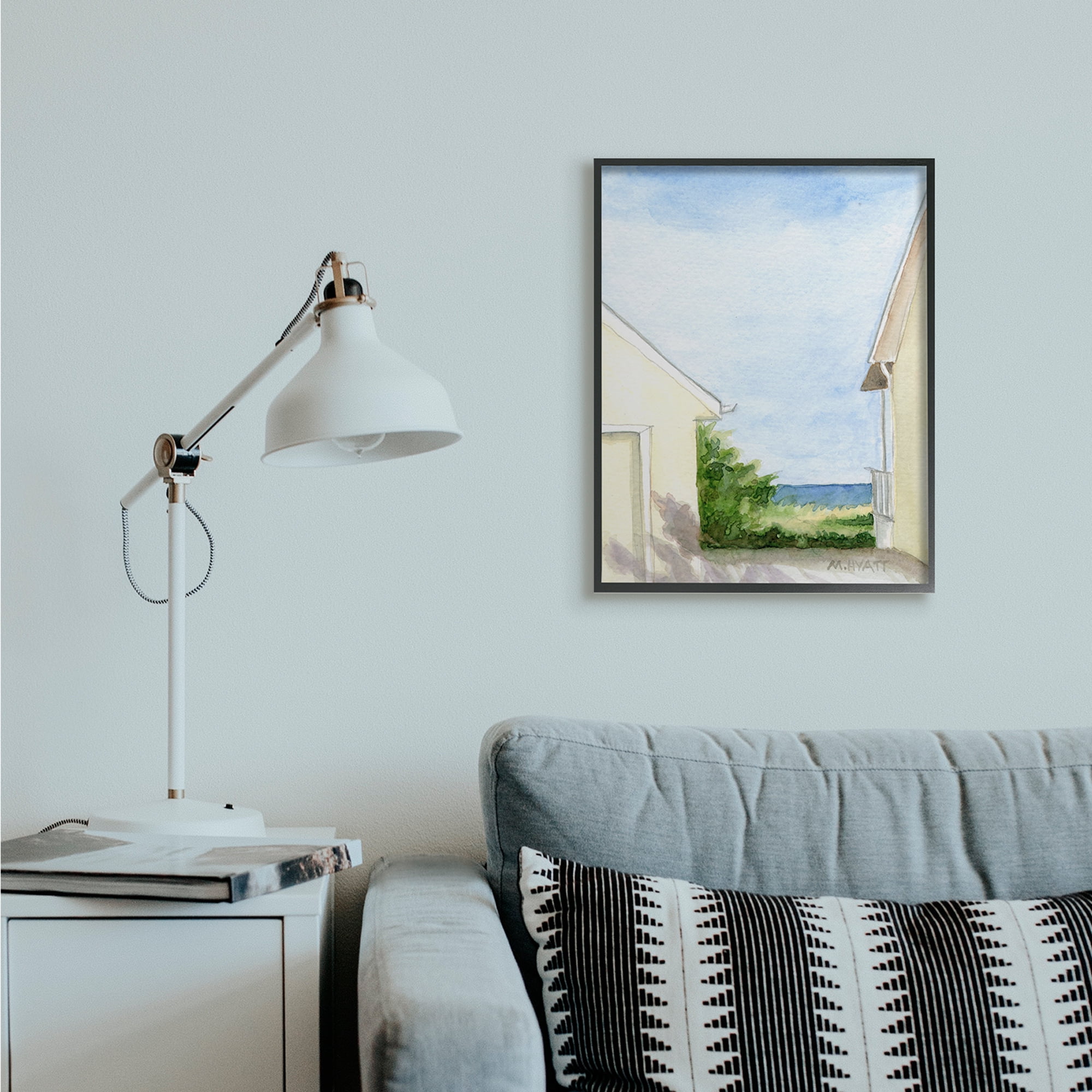 Stupell Industries Ocean Cliffside In-Between Beach Cottage Architecture Black Framed, 24 x 30, Design by Melissa Hyatt LLC
