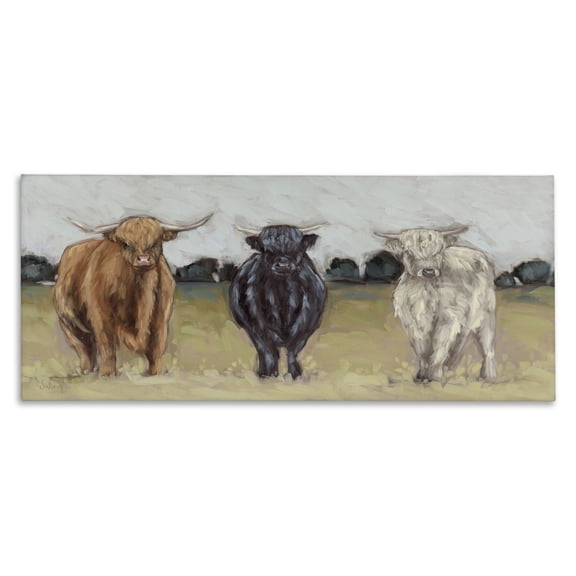 Stupell Industries Rustic Lodge Cattle Trio in Pasture Canvas Art, 24 x 10, by Sara G. Designs