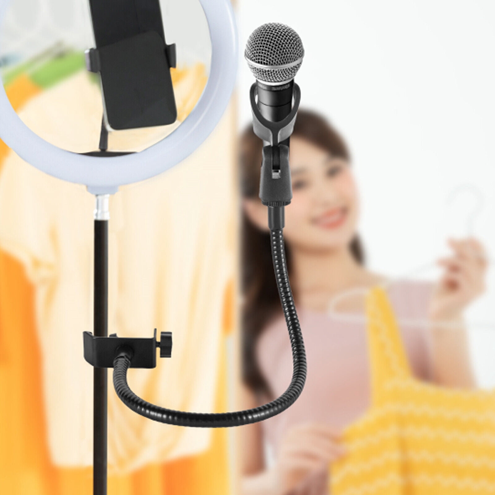 Adjustable Gooseneck Bendable Microphone Stand with Desk Clamp for Radio Broadcasting Wired/ Wireless/ Recording Microphones