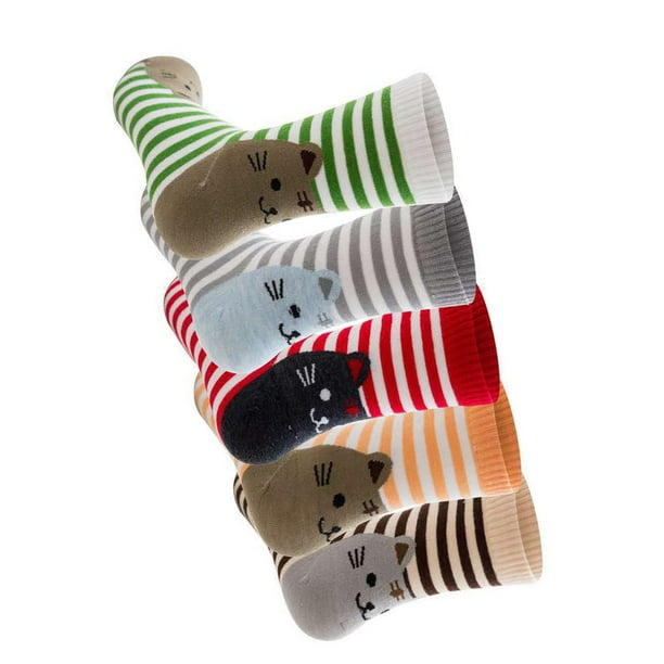 Qarigey 5 pares de calcetines de gato, medias de animales, estilo pijo, gatito a rayas de algodón, medias para mujer y niña, regalos de Medias Tipo 4 Qarigey AP012276-04