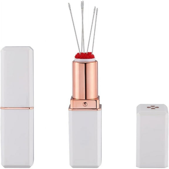 1Pc Lipstick Needle Pin Cushions Sewing Pin Cushion Plastic White Small Lipstick Shaped Design Embroidery Needle Storage Tools Pincushion Holder for DIY