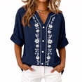thumbnail image 2 of Shihyeh Embroidered Linen Shirts for Women Boho Gauze Cotton Linen Tops Peasant Tunic Blouse, 2 of 6