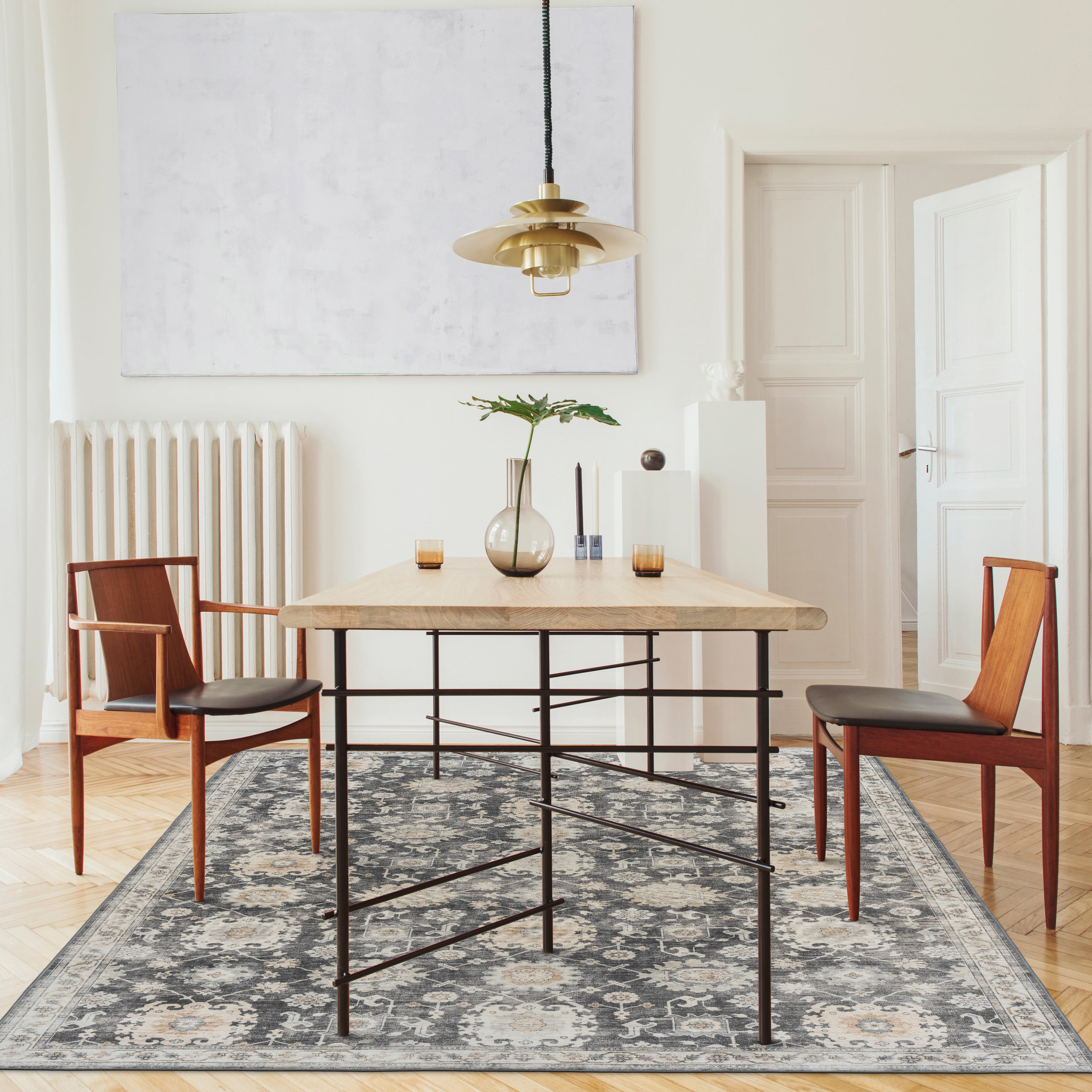 ReaLife Machine Washable Rug - Stain Resistant, Non-Shed - Eco-Friendly, Padded, Family & Pet Friendly - Made from Premium Recycled Fibers - Bryn Vintage Distressed- Gray Beige Ivory - 3' x 5'