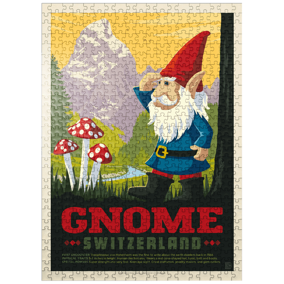 MyPuzzle - Mythical Creatures: Gnomes (Switzerland), Vintage Poster - Premium 500 Piece Jigsaw Puzzle for Adults