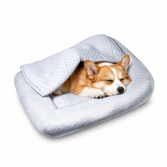 Nycoba Calming Anti-Anxiety Dog Burrow Bed, Cozy Luxury Pet Sofa Bed with Built-in Blanket, Soft Raised Rim Dog Bed for Small Medium Dogs