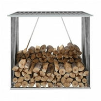 vidaXL Firewood Rack Log Storage Holder Stand with Roof Galvanized Steel 64.2"