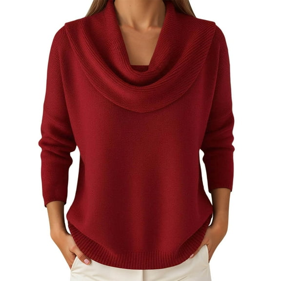GBSYEWXS Sweaters For Women Red Mock Neck Long Sleeve Solid Color Casual Pullover Sweater