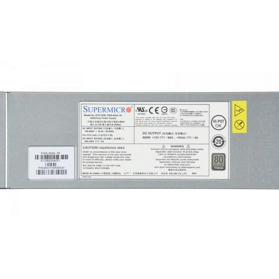 Supermicro PWS-802A-1R 1U 800W 90-264VAC/47-63Hz, and wide DC input 180Vdc~300Vdc Power supply