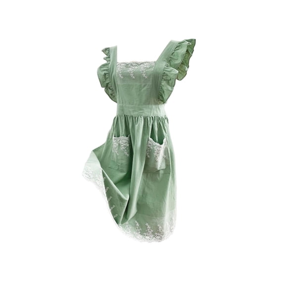 Ruanlalo Kitchen Apron Adjustable Strap Sleeveless Double Pockets Waist Tie Japanese Style Dining Room Women Lace Cooking Apron Daily Use