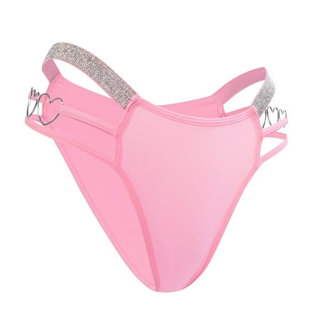 Womens String Thongs Panties Cheeky Bikini Swimsuits Seamless Underwear with Heart Metal Ring Hipster Panty