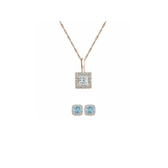Paris Jewelry 18K Yellow Gold 4ct Halo Aquamarine Square 18 Inch Necklace and Earrings Set Plated