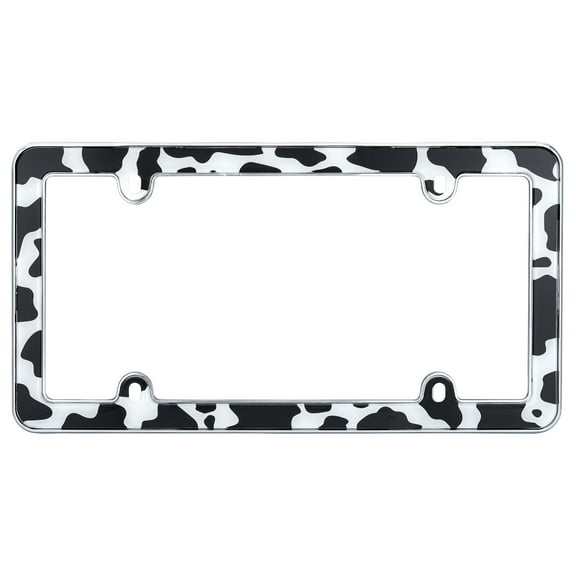 Cruiser Accessories Cow Print License Plate Frame with Black and White Design