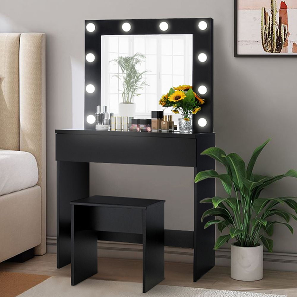 IWELL Vanity Set, Vanity Table with Big Lighted Mirror & 10 Adjustable 